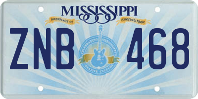MS license plate ZNB468