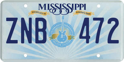 MS license plate ZNB472