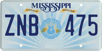 MS license plate ZNB475