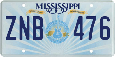 MS license plate ZNB476