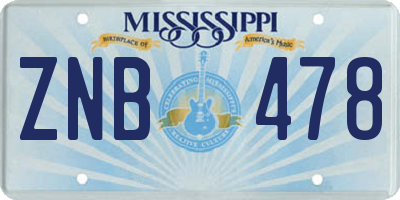 MS license plate ZNB478