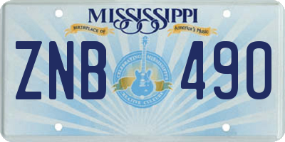 MS license plate ZNB490
