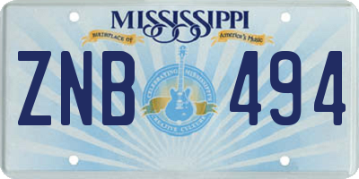 MS license plate ZNB494