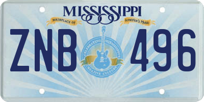 MS license plate ZNB496