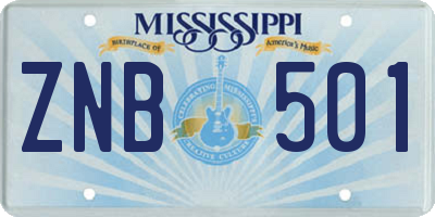 MS license plate ZNB501
