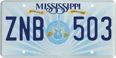 MS license plate ZNB503