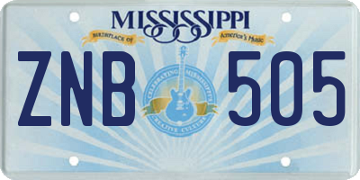 MS license plate ZNB505