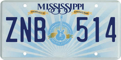MS license plate ZNB514