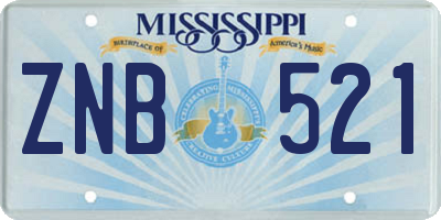 MS license plate ZNB521