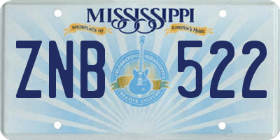 MS license plate ZNB522