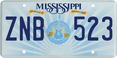 MS license plate ZNB523