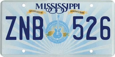 MS license plate ZNB526