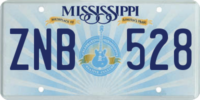 MS license plate ZNB528