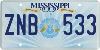 MS license plate ZNB533