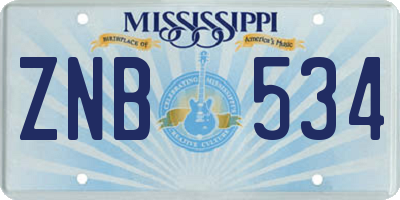 MS license plate ZNB534