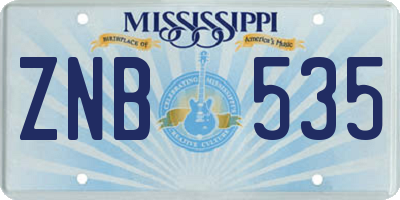MS license plate ZNB535