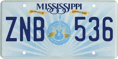MS license plate ZNB536