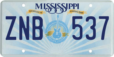 MS license plate ZNB537