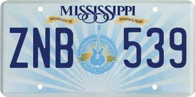 MS license plate ZNB539