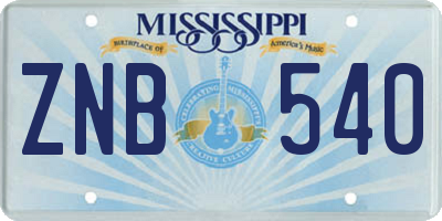 MS license plate ZNB540