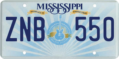 MS license plate ZNB550