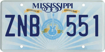 MS license plate ZNB551