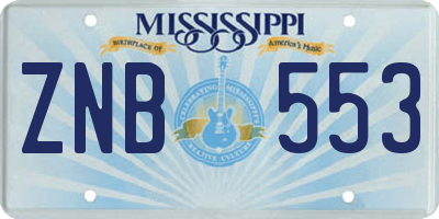 MS license plate ZNB553