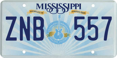 MS license plate ZNB557