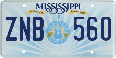 MS license plate ZNB560