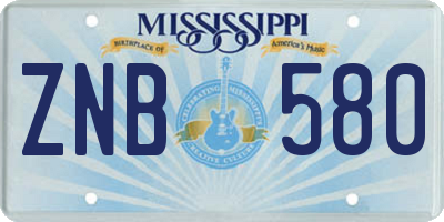 MS license plate ZNB580
