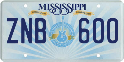 MS license plate ZNB600