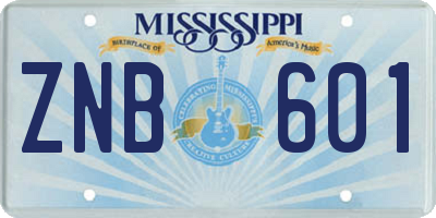 MS license plate ZNB601