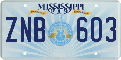 MS license plate ZNB603
