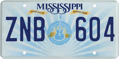MS license plate ZNB604