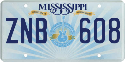 MS license plate ZNB608