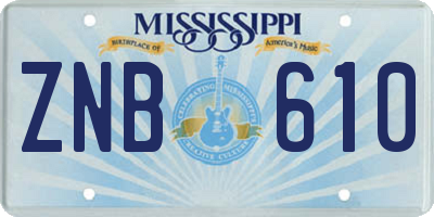 MS license plate ZNB610