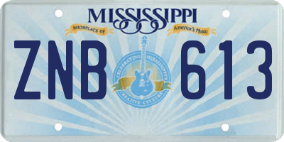 MS license plate ZNB613