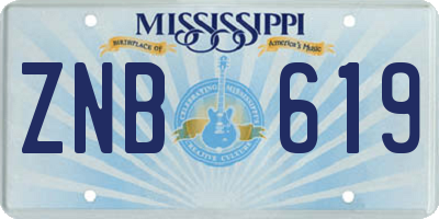 MS license plate ZNB619