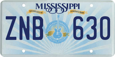MS license plate ZNB630