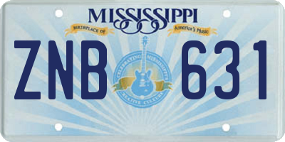MS license plate ZNB631