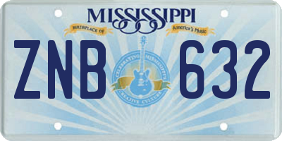 MS license plate ZNB632