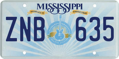 MS license plate ZNB635