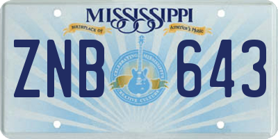MS license plate ZNB643
