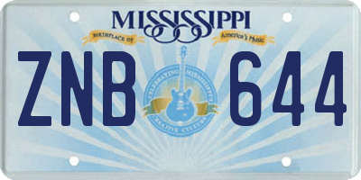 MS license plate ZNB644