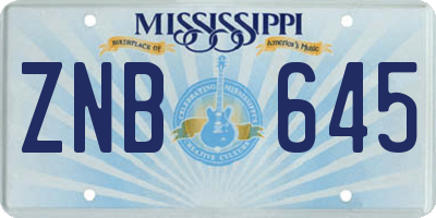 MS license plate ZNB645
