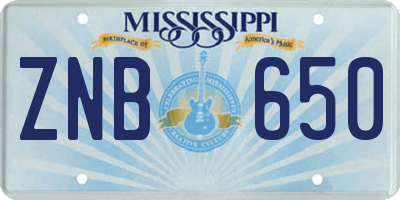 MS license plate ZNB650