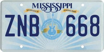 MS license plate ZNB668