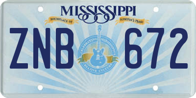 MS license plate ZNB672