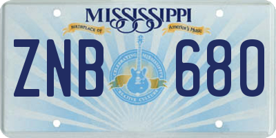 MS license plate ZNB680