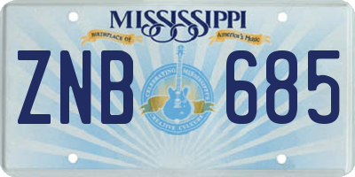 MS license plate ZNB685